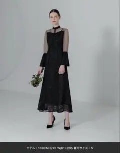 LEJA】チュールロングスリーブリーフIラインドレスワンピース ブラック