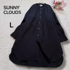 【サニークラウズ】バンドカラー　長袖シャツチュニックワンピース　ゆったり　黒L