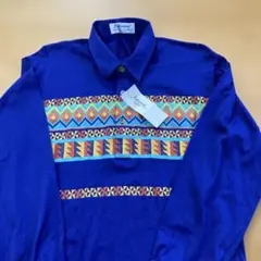 Professional Mサイズ 青い長袖シャツ 幾何学模様