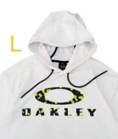 美品】OAKLEY オークリー 半袖 スウェットパーカー フーディ 白 Ｌ ロゴ