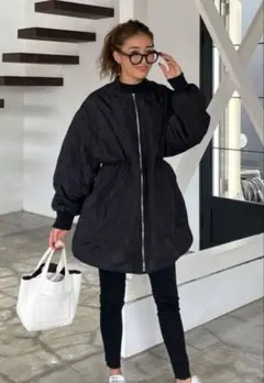 CHERI ノーカラーキルティングドローストリングジャケット