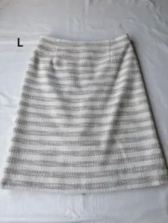 ストライプスカート Lサイズ ホワイト/ベージュ入学式卒業式フォーマルスーツ