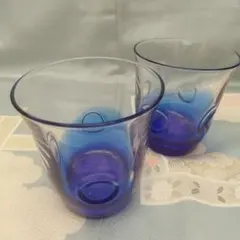 ノーブランド サークルカット入り ブルーグラデーションガラス グラス 2個セット