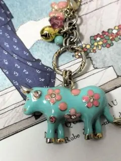 ANNA SUI アナスイ 牛 ミントグリーンエナメル 花柄 ネックレス レア