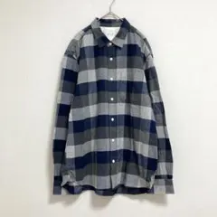 ムジルシリョウヒン チェック 長袖 ネルシャツ コットン 【XL】 ネイビー系