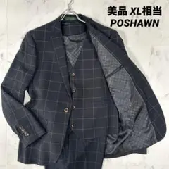 【美品】POSHAWN 3ピース セットアップ チェック柄 チャコール XL相当