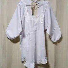ホワイト 割烹着 レース付き　レトロ商品（F）