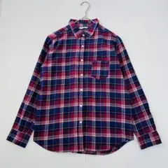 長袖 チェックシャツ レディースLサイズ ネイビーレッド カジュアル トップス