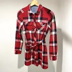 美品 BURBERRY バーバリー ネルシャツ ミニワンピ 赤チェック