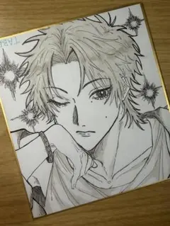 一点物】創作キャラクター 手描きイラスト 原画 ミニ色紙 男の子