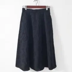 JUNKO SHIMADA 総レース 刺繍 ペイズリー柄 フレアスカート 黒 Mのサムネイル