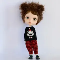 ブライスアウトフィット　黒クマサンタのニットセット　レッドギンガム