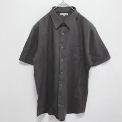 ユニクロ|メンズ リネンブレンド 半袖シャツ【L】胸ポケット 涼感 無地 茶色