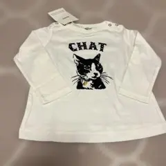 【新品】bebe 猫プリント長袖Tシャツ（ホワイト） 90