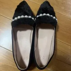 GRL パール付き ファー フラットシューズ ブラックのサムネイル