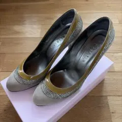 DIANA スウェードエナメルパンプス グリッター ラメ 25グレー×ベージュ