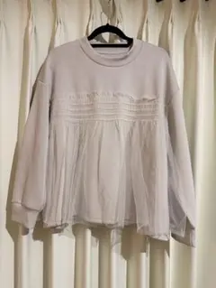 AMELY チュール ギャザー ドッキング プルオーバー　グレージュ