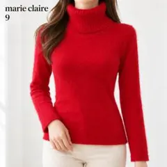 marie claire アンゴラ80% タートルニット レッド 9号 19-6