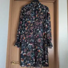 ZARA BASIC　花柄シフォンシャツワンピース　 Mサイズのサムネイル