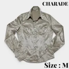 美品★CHARADE 長袖 サテンシャツ シャンパンゴールド Mのサムネイル