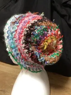 手作りニット帽ビーニー　バケット　ミックス　オレンジ　ピンク　ブルー他