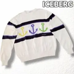 【ICEBERG】90s コットンニット アンカー柄 碇 イタリア製 メンズL