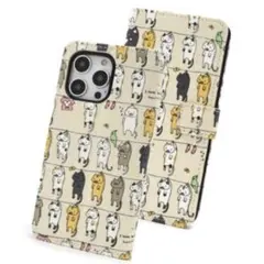 iPhone14pro 猫柄手帳型ケース　ベージュ