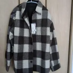 ユニクロ　オーバーシャツジャケット　メンズ　チェック ブラウン
