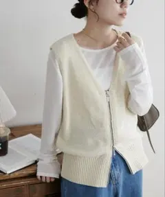 新品【Discoat】ブークレジップ使いベスト アイボリー