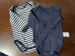 ★ユニクロ　長袖ボディスーツ 2枚セット ネイビー ボーダー★