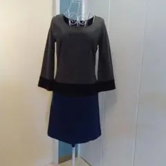 COUP DE CHANCE　グレーとネイビーのひざ丈ワンピース