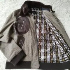 極美品✨バーバリー 2wayジャケット 羊革 ラビットファー ツイード 茶系 L