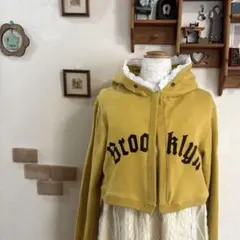 古着リメイク　パーカー　カーディガン　マスタード