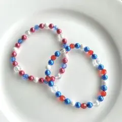 ビーズブレスレット♡レッド＆ブルー③♡２点セット♡ミャクミャクカラー