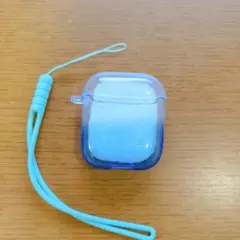 AirPodsケース(第1/2世代用) 　クリア　ブルー　ストラップ付き