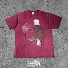 華鳥風月 和柄 龍 刺繍 総柄 Tシャツ エンジ ボルドー 古着 レトロ 