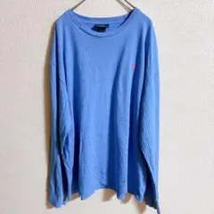 希少カラー 【L】ポロバイラルフローレン ロンT ブルー ピンクポニー 刺繍ロゴ