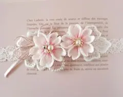 【new新作】ひな祭り初節句桜のベビーヘアバンド　初節句　お食い初め　お宮参り