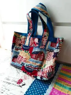 《ハンドメイド商品》アメリカンカントリー ヴィンテージトートバッグ