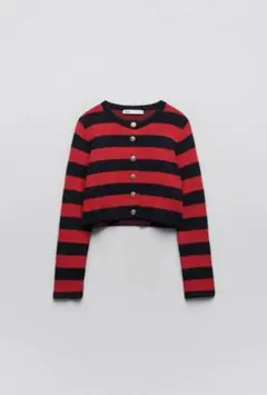 ZARA ストライプニットカーディガン　ゴールドボタン　ボーダー　S