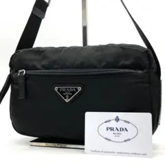 プラダ ショルダーバッグ ミニ 三角ロゴ シルバー金具 ナイロン レザー 黒