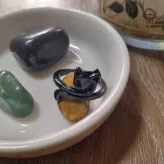 訳あり 新品 미사용 ヤーンガイド 指輪 ブラックリング 韓国 猫リング