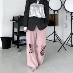 【新品未開封】ジーナシス　ダメージカコウスウェットパンツ　ピンク