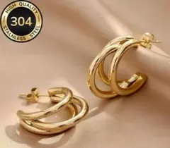 金アレ サージカルステンレス ゴールド ☆人気大きめゴージャスフープピアス