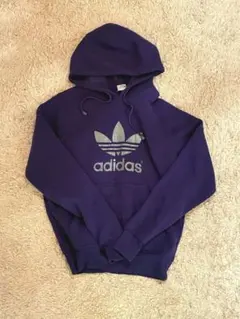 adidas パープル パーカー ロゴ入りL