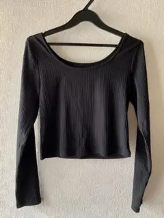 GU ジーユー リブ長袖Tシャツ カットソー ブラック M ラウンドネックのサムネイル