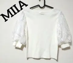 MIIAミーアホワイト ニット トップス レースパフスリーブ