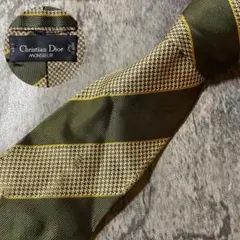 AN614 Christian Dior カーキ ストライプ シルク ネクタイ