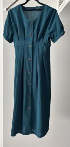 INGNI（イング）Vネック 半袖 ロングワンピース ボタンデザイン グリーン系