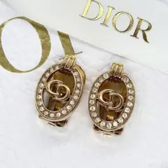 極美品　Dior ロゴ イヤリング オーバル ゴールド ラインストーン CDロゴ